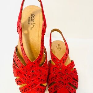 New Earth Origins Red Laser-Cut leather Slingback Sandals.